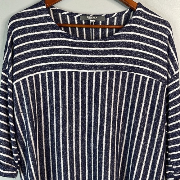 Coin 1804 Stripe Knit Top Navy White 1/2 Sleeve Round Neck Brushed Stretch 2X - Picture 3 of 11